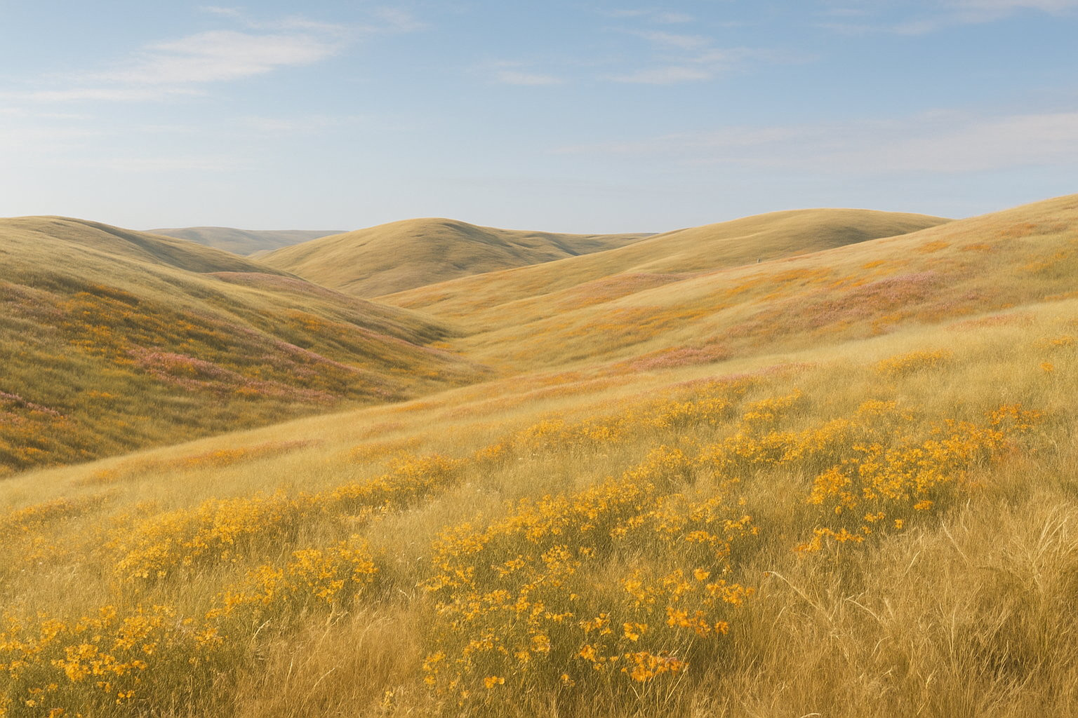 Door AI gegenereerd beeld van een landschap met glooiende heuvels. beeld AI