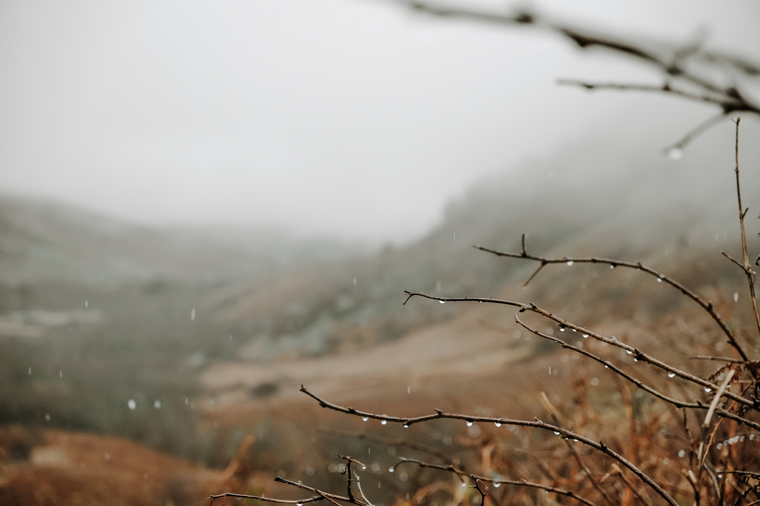 herfstig heuvellandschap met regen